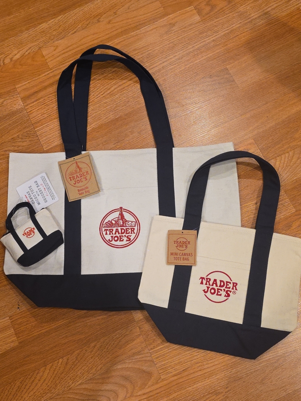 Set Of 3 Navy Blue Trader Joe's Canvas Tote Bags
